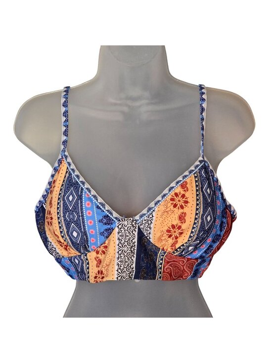 Zaful Other - Boho Patchwork Bikini Top L Multi‑Color Adjustable Straps Built‑In Bra